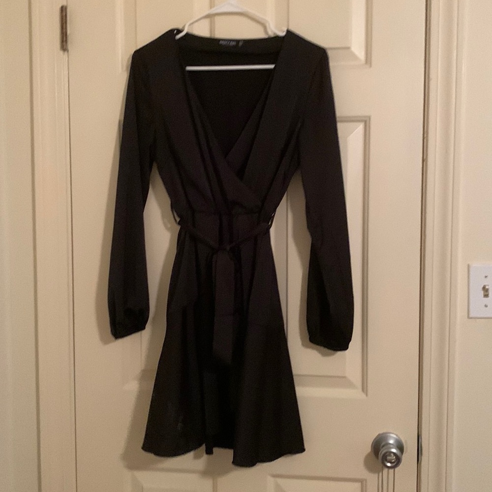 Black V neck satiny dress